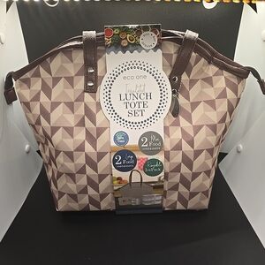 New ECO ONE Insulated Lunch Tote Set Bag W/ 2 Mini & Large Containers & Ice Pack